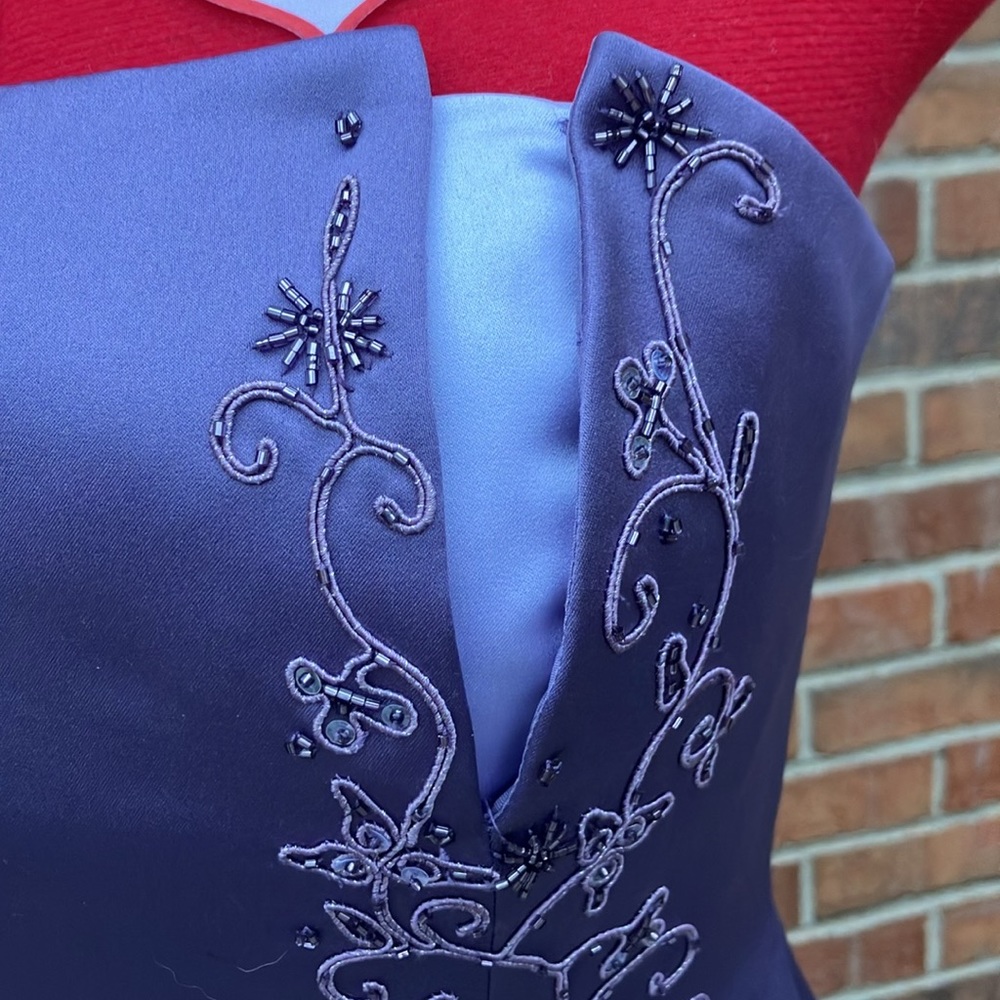 EUC Sz 8 Michaelangelo slate purple satin strapless gown - Picture 3 of 7